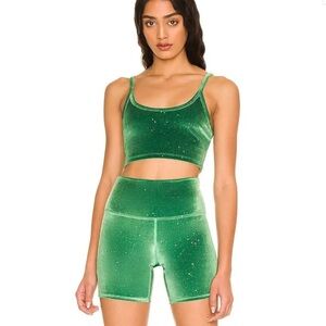 Beach Riot Glitter Libby Tank in Emerald Green Velvet Crop Top and Shorts sz XS
